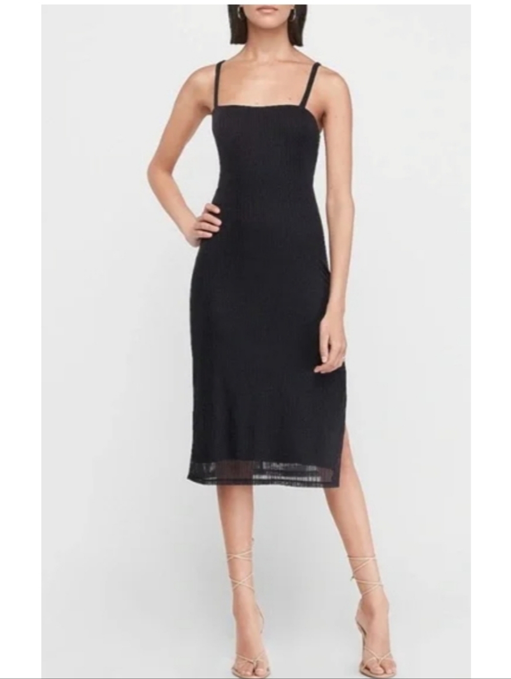NWT Express Black Square-Neck Spaghetti-Strap Midi Dress Size Xs Navy